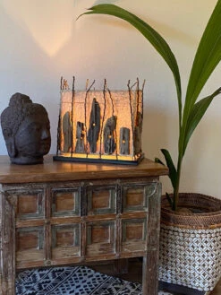 Tischlampe / Tischleuchte Calimera, In Bali Handgemachtes Unikat Aus Naturmaterial, Treibholz, Baumwolle, Kokosfaser - Modell Calimera Natur - 35x35x20 Cm