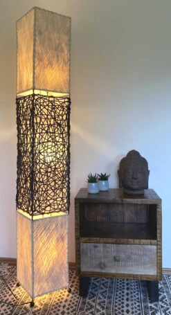 Stehlampe / Stehleuchte, In Bali Handgemacht Aus Naturmaterial, Kokosfaser, Rattan - Modell Sumatra Hell - 170x30x30 Cm -Laden Für Heimbeleuchtung h 9 21 img 0584