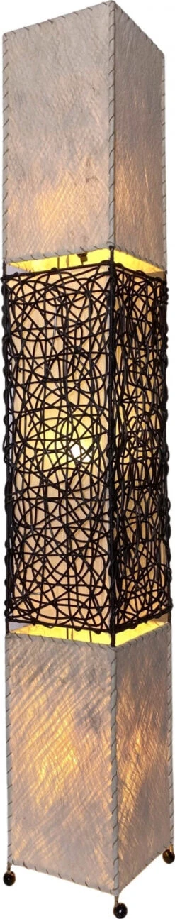 Stehlampe / Stehleuchte, In Bali Handgemacht Aus Naturmaterial, Kokosfaser, Rattan - Modell Sumatra Hell - 170x30x30 Cm