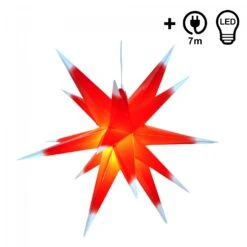 3D Batterie Außenstern Kaspar, Weihnachtsstern, Faltstern Mit 18 Spitzen Incl. 7m Kabel &amp; LED Leuchtmittel - Ø 55 Cm 4xAA Rot/weiß -Laden Für Heimbeleuchtung kaspar r w led 2