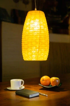 Kleiner Ovaler Lokta Papierlampenschirm, Hängelampe Coronada - Gelb - 42x22x22 Cm -Laden Für Heimbeleuchtung lampe 16125 3