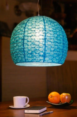 Halbrunder Lokta Papierlampenschirm, Boho Hängelampe Coronada Ø 40 Cm - Türkis -Laden Für Heimbeleuchtung lampe 38192