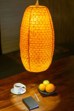 Ovaler Lokta Papierlampenschirm, Hängelampe Coronada Blümchen - Orange - 52x29x29 Cm -Laden Für Heimbeleuchtung lampe b 18969 1