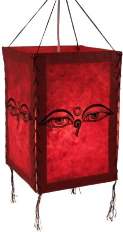 Lokta Papier Hänge Lampenschirm, Deckenleuchte Aus Handgeschöpftem Papier - Buddha Augen Rot - 28x18x18 Cm