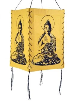 Lokta Papier Hänge Lampenschirm, Deckenleuchte Aus Handgeschöpftem Papier - Buddha 1 Gelb - 28x18x18 Cm