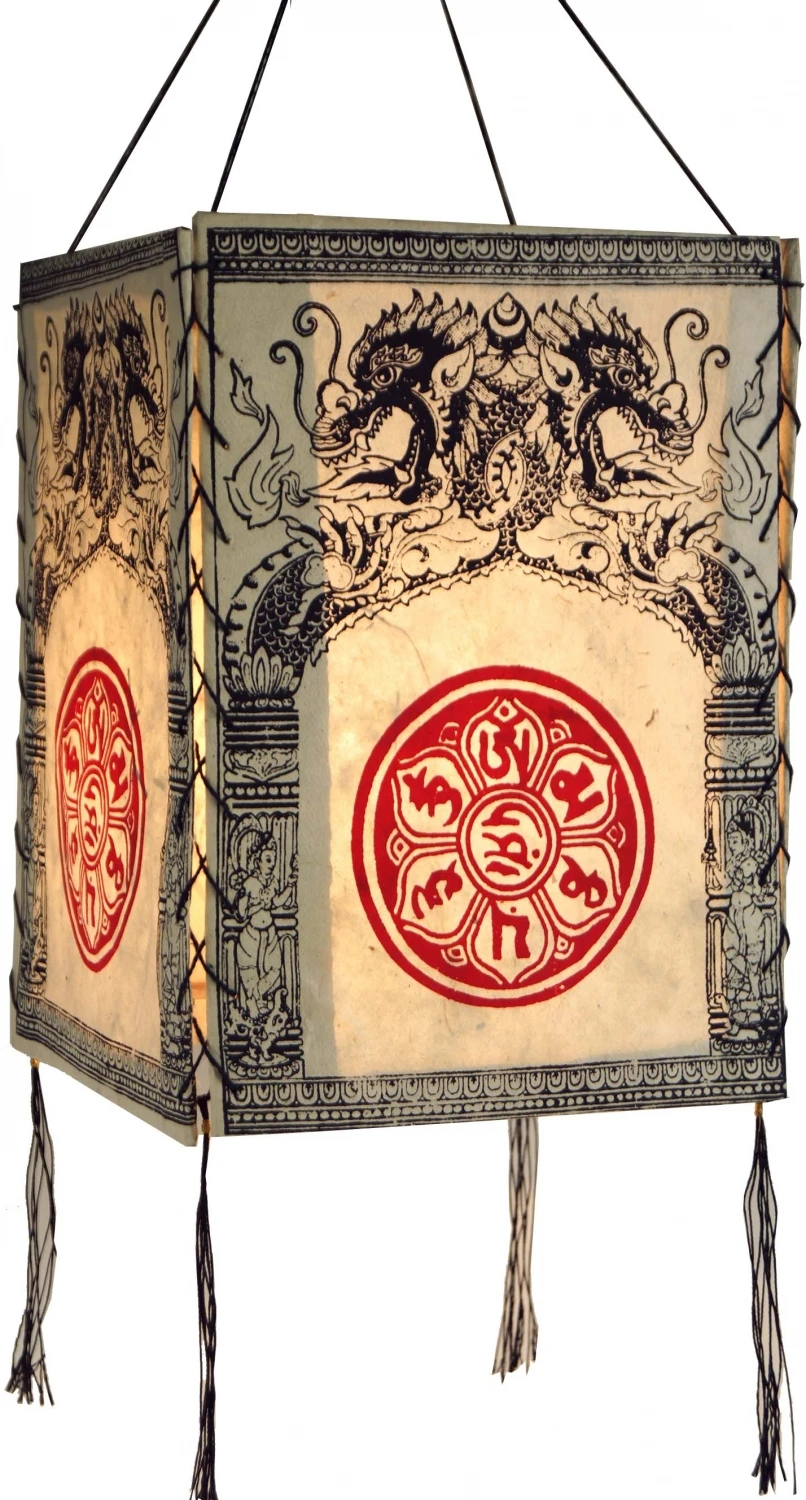 Lokta Papier Hänge Lampenschirm, Deckenleuchte Aus Handgeschöpftem Papier - Drachen Mandala Weiß - 28x18x18 Cm 3 Lokta Papier Hänge Lampenschirm, Deckenleuchte Aus Handgeschöpftem Papier - Drachen Mandala Weiß - 28x18x18 Cm