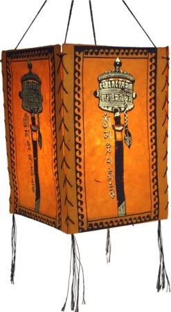 Lokta Papier Hänge Lampenschirm, Deckenleuchte Aus Handgeschöpftem Papier, Gebetsmühle - Orange - 28x18x18 Cm