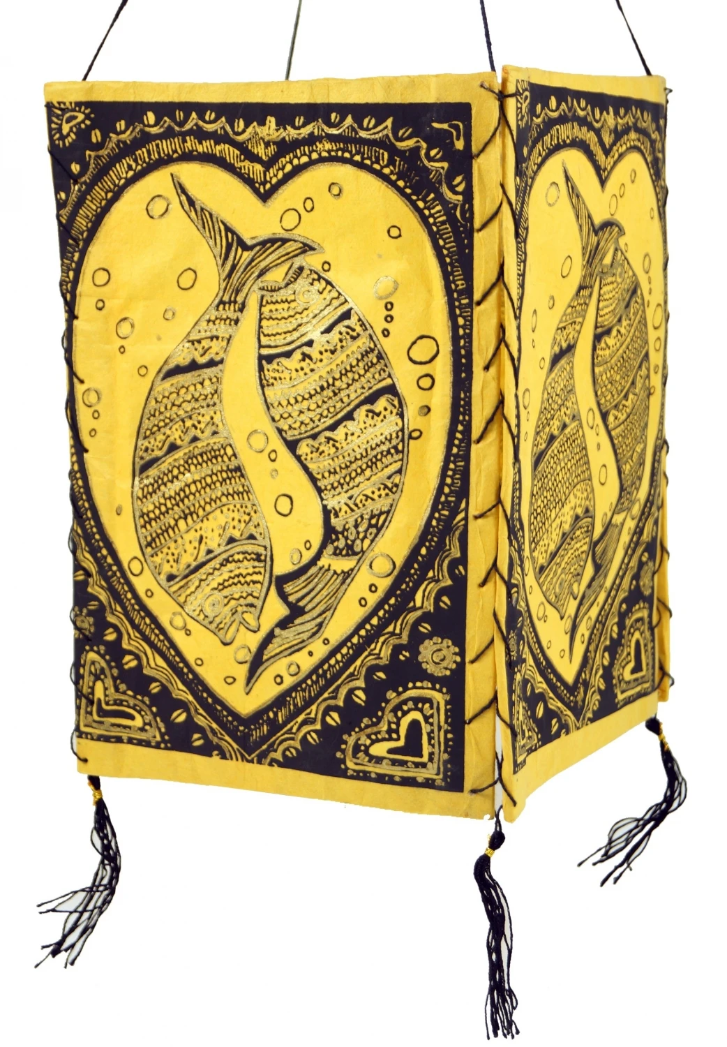 Lokta Papier Hänge Lampenschirm, Deckenleuchte Aus Handgeschöpftem Papier - Lucky Fish Gelb - 28x18x18 Cm 3 Lokta Papier Hänge Lampenschirm, Deckenleuchte Aus Handgeschöpftem Papier - Lucky Fish Gelb - 28x18x18 Cm