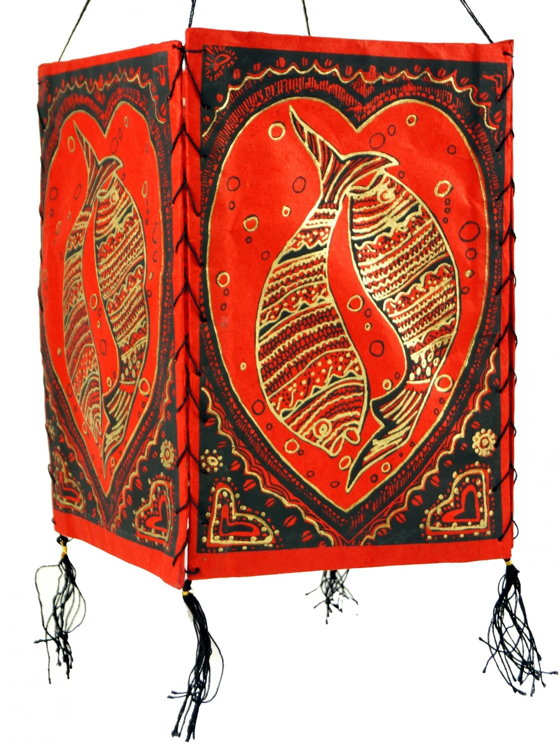 Lokta Papier Hänge Lampenschirm, Deckenleuchte Aus Handgeschöpftem Papier - Lucky Fish Rot - 28x18x18 Cm 3 Lokta Papier Hänge Lampenschirm, Deckenleuchte Aus Handgeschöpftem Papier - Lucky Fish Rot - 28x18x18 Cm