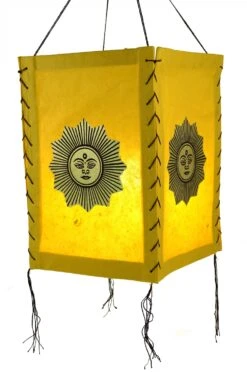 Lokta Papier Hänge Lampenschirm, Deckenleuchte Aus Handgeschöpftem Papier - Lucky Sonne Gelb - 35x20x20 Cm