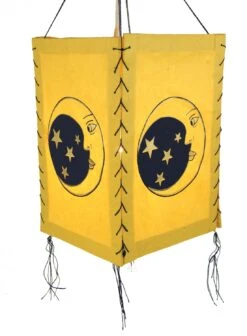 Lokta Papier Hänge Lampenschirm, Deckenleuchte Aus Handgeschöpftem Papier - Mond Gelb - 28x18x18 Cm