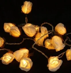 Papier Rosen LED Lichterkette 20 Stk. - Rose Weiß