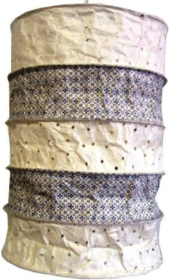 Runde Boho Papier Hängelampe, Lokta Papierlampenschirm Everest, Handgeschöpftes Papier - Weiß/blau - 40x28x28 Cm