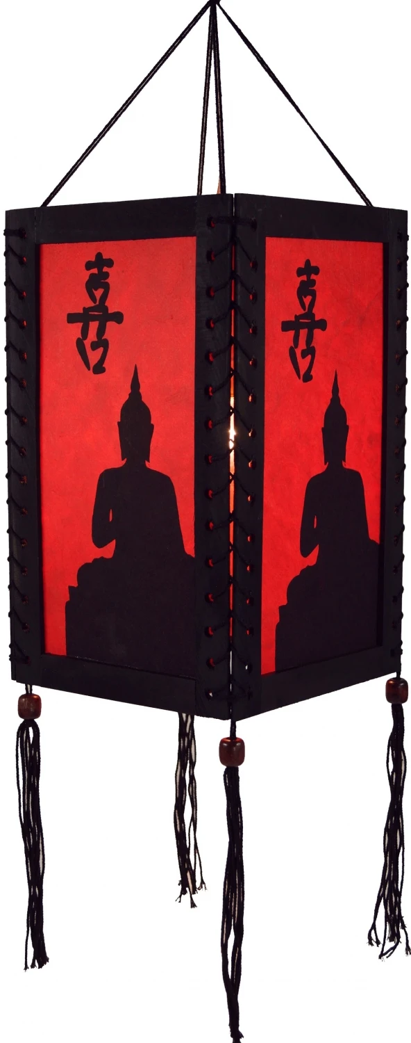 Thai Deko Hängeleuchte, Stimmungsleuchte Aus Holz &amp; Handgeschöpftem Papier - Buddhas Schatten - 35x17x17 Cm