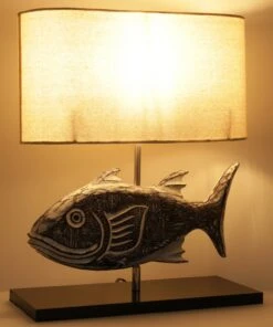 Tischlampe / Tischleuchte, In Bali Handgemacht Aus Naturmaterial - Modell Fish - 43x35x15 Cm -Laden Für Heimbeleuchtung tisy 18 1lampen naturmaterial 19