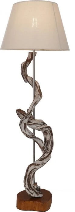 Stehlampe / Stehleuchte, In Bali Handgefertigt Aus Naturmaterial, Holz, Baumwolle - Modell Jameda - 100x32x32 Cm