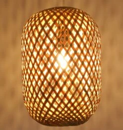 Deckenlampe / Deckenleuchte, In Bali Handgemacht Aus Naturmaterial, Rattan - Modell Sonora 1 - 36x26x26 Cm Ø26 Cm