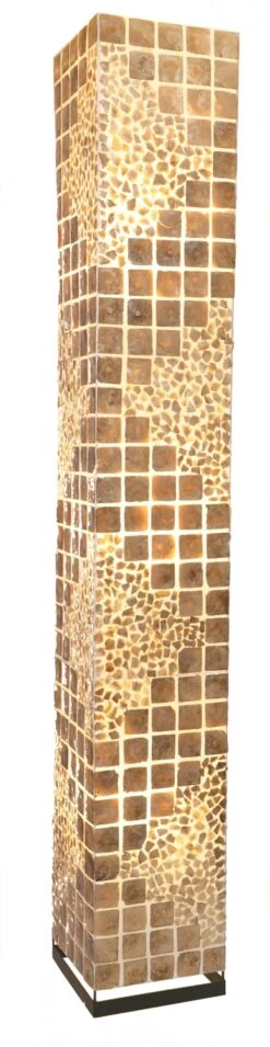 Stehlampe / Stehleuchte, In Bali Handgemacht Aus Naturmaterial, Capiz / Perlmutt - Modell Muna - 151x22x22 Cm
