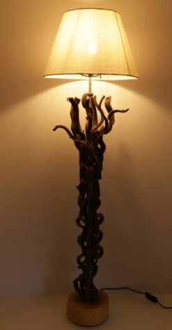 Stehlampe / Stehleuchte, In Bali Handgefertigt Aus Naturmaterial, Holz, Baumwolle - Modell Jade 120 - 120x35x35 Cm -Laden Für Heimbeleuchtung tisy 18 stehlampe h1 1