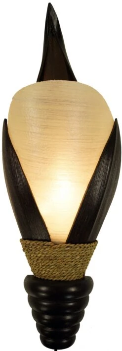 Palmenblatt Wandlampe / Wandleuchte, In Bali Handgefertigt Aus Naturmaterial, Palmholz - Modell Ibiza - 55x22x15 Cm