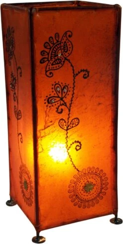 Hennalampe, Leder Tischlampe / Tischleuchte - Modell Agra - 38x17x17 Cm