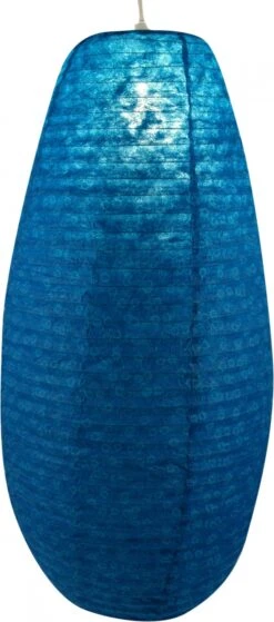 Ovaler Lokta Papierlampenschirm, Hängelampe Coronada Blümchen - Türkies - 52x29x29 Cm