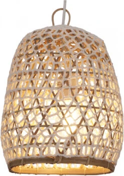 Deckenlampe / Deckenleuchte, In Bali Handgemacht Aus Naturmaterial, Rattan, Bambus, Baumwolle - Modell Hermana S - 30x23x23 Cm