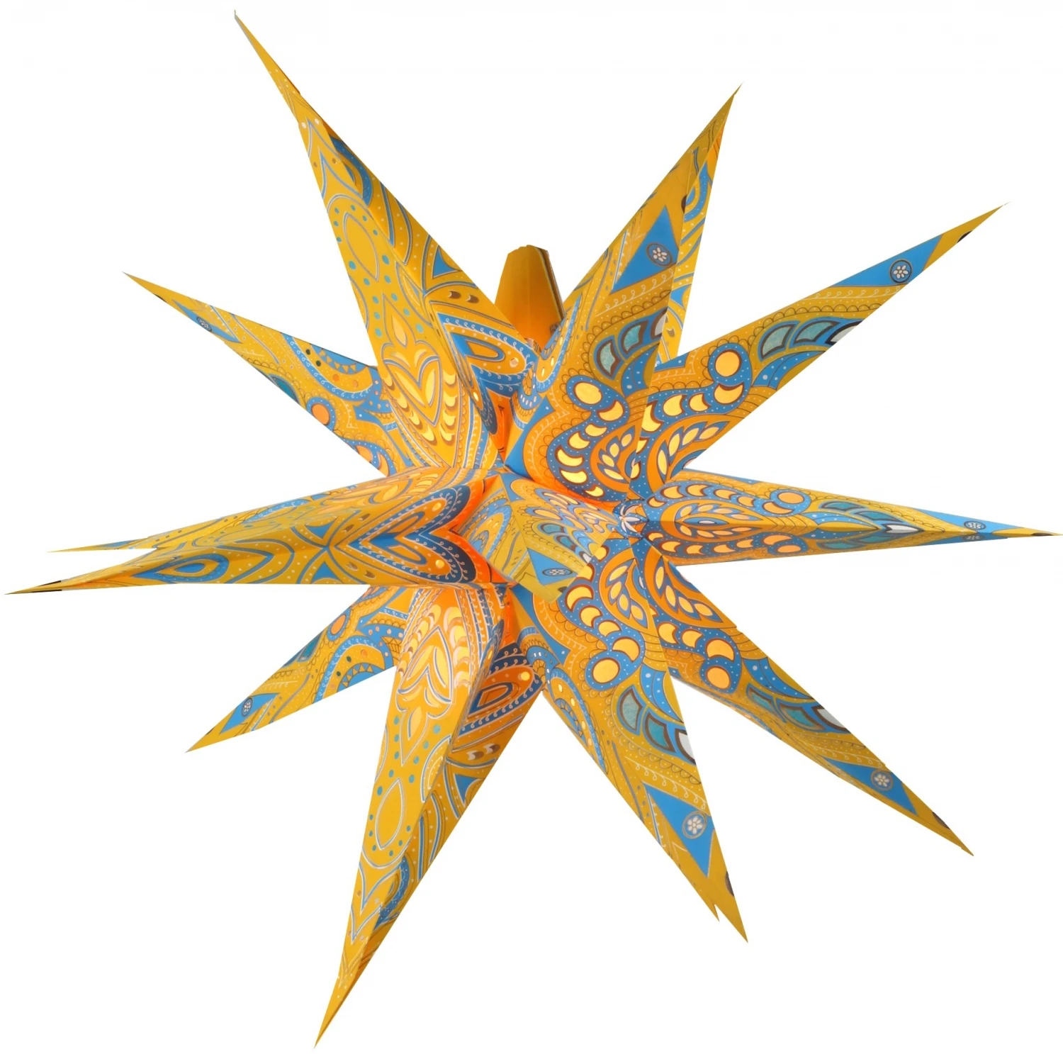 Faltbarer Advents Leucht Papierstern, 3D Weihnachtsstern - Multipointer Menoris Gelb - 60x60x60 Cm Ø60 Cm 3 Faltbarer Advents Leucht Papierstern, 3D Weihnachtsstern - Multipointer Menoris Gelb - 60x60x60 Cm Ø60 Cm