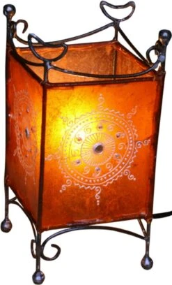 Hennalampe - Leder Tischlampe / Tischleuchte Madras - Orange - 25x12x12 Cm