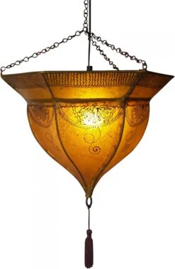 Henna - Leder Deckenlampe / Deckenleuchte - Mali Gelb - 34x41x41 Cm