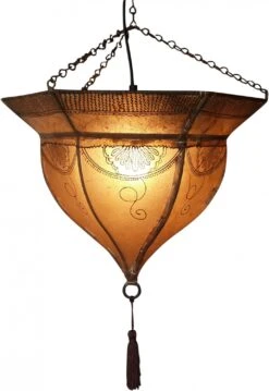 Henna - Leder Deckenlampe / Deckenleuchte - Mali Weiß - 34x41x41 Cm