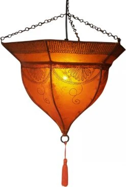 Henna - Leder Deckenlampe / Deckenleuchte - Mali Orange - 34x41x41 Cm