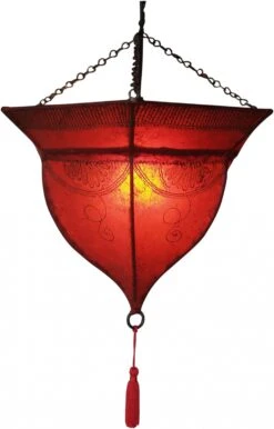 Henna - Leder Deckenlampe / Deckenleuchte - Mali Rot - 34x41x41 Cm