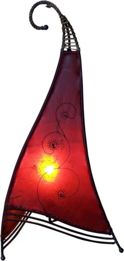 Hennalampe, Leder Tischlampe / Tischleuchte - Bangsal - Rot - 45x24x21 Cm