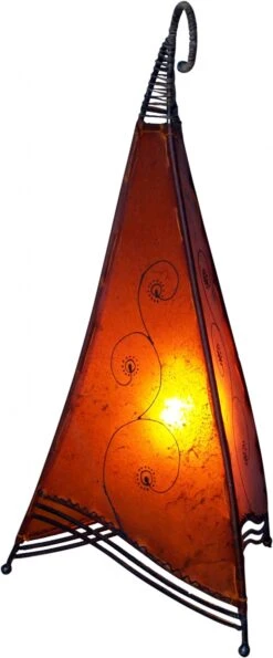 Hennalampe, Leder Tischlampe / Tischleuchte - Bangsal - Orange - 45x24x21 Cm