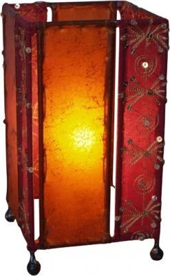 Leder, Saree Tischlampe / Tischleuchte - Modell Mandalay - 24x13x13 Cm