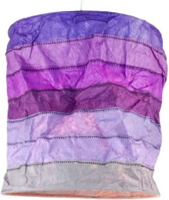 Runde Papier Hängelampe, Lokta Papierlampenschirm Annapurna Stripes, Handgeschöpftes Papier - Lila Getreift - 30x28x28 Cm Ø28 Cm