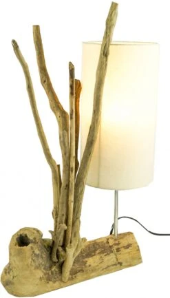 Tischleuchte / Tischlampe, Handgefertigt In Bali, Treibholz, Baumwolle - Modell Madura - 60x40x17 Cm