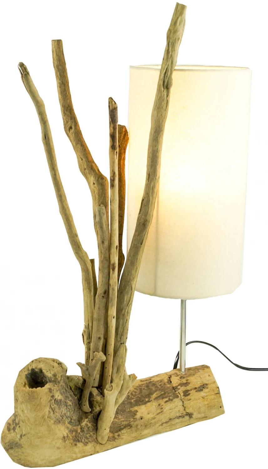 Tischleuchte / Tischlampe, Handgefertigt In Bali, Treibholz, Baumwolle - Modell Madura - 60x40x17 Cm 3 Tischleuchte / Tischlampe, Handgefertigt In Bali, Treibholz, Baumwolle - Modell Madura - 60x40x17 Cm