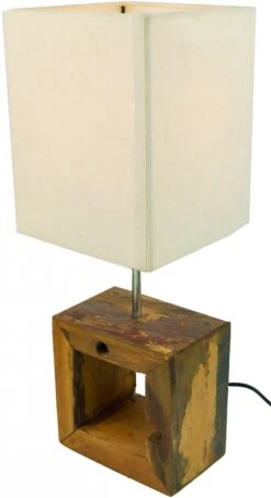 Tischleuchte / Tischlampe, Handgemacht In Bali, Recyceltes Holz, Baumwolle - Modell Nakita - 46x16x16 Cm