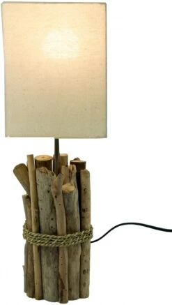 Tischlampe / Tischleuchte, In Bali Handgemachtes Unikat Aus Naturmaterial, Treibholz, Baumwolle - Modell Kuma - 50x17x17 Cm -Laden Für Heimbeleuchtung xtant 7 17lampen 52