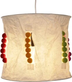 Runde Boho Papier Hängelampe, Lokta Papierlampenschirm Annapurna, Handgeschöpftes Papier - Natur/bunt - 25x28x28 Cm Ø28 Cm