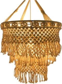 Große Deckenlampe / Deckenleuchte / Kronleuchter, In Bali Handgefertigt Aus Makramee - Modell Suleila - 95x62x62 Cm Ø62 Cm
