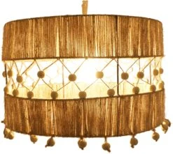 Deckenlampe / Deckenleuchte, In Bali Handgefertigt Aus Juteschnur - Modell Linea - 30x45x45 Cm