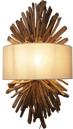 Wandlampe / Wandleuchte / Wandleuchte, In Bali Handgefertigt Aus Naturmaterial, Treibholz, Baumwolle - Modell Marika - 75x40x20 Cm