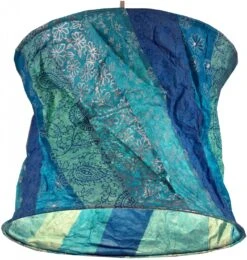 Runde Papier Hängelampe, Papierlampenschirm Annapurna, Handgeschöpftes Papier - Blau/gestreift - 25x28x28 Cm Ø28 Cm