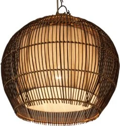 Deckenlampe / Deckenleuchte, In Bali Handgemacht Aus Naturmaterial, Rattan, Baumwolle - Modell Camilio - 34x37x37 Cm