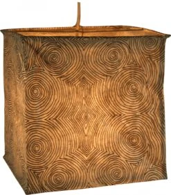 Quadratische Papier Hängelampe, Papierlampenschirm Annapurna, Handgeschöpftes Papier - Weiß/Muster - 25x24x24 Cm