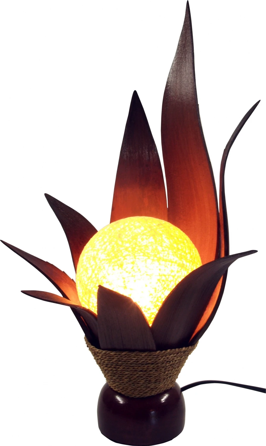 Palmenblatt Lotus Tischlampe / Tischleuchte, In Bali Handgemacht Aus Naturmaterial, Palmholz - Modell Orania - 50x30x25 Cm 3 Palmenblatt Lotus Tischlampe / Tischleuchte, In Bali Handgemacht Aus Naturmaterial, Palmholz - Modell Orania - 50x30x25 Cm