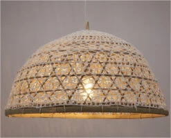Deckenlampe / Deckenleuchte, In Bali Handgemacht Aus Naturmaterial, Rattan, Bambus, Baumwolle - Modell Hermine - 35x49x49 Cm -Laden Für Heimbeleuchtung xtaus52651 t 11 21 lampe 2 23 8
